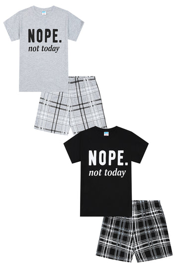 Nope Not Today Black Grey 2 Pack Girls Short Pyjama Set PJs