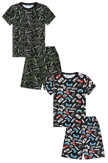 Boys Game Controller Short 2 Pack Black Pyjama Set