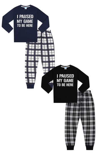I Paused My Game To Be Here Black Blue Long 2 Pack Boys Pyjama Set PJs