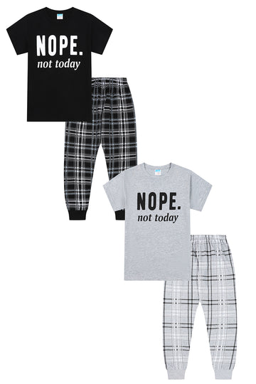 Nope Not Today Black Grey 2 Pack Girls Long Pyjama Set PJs