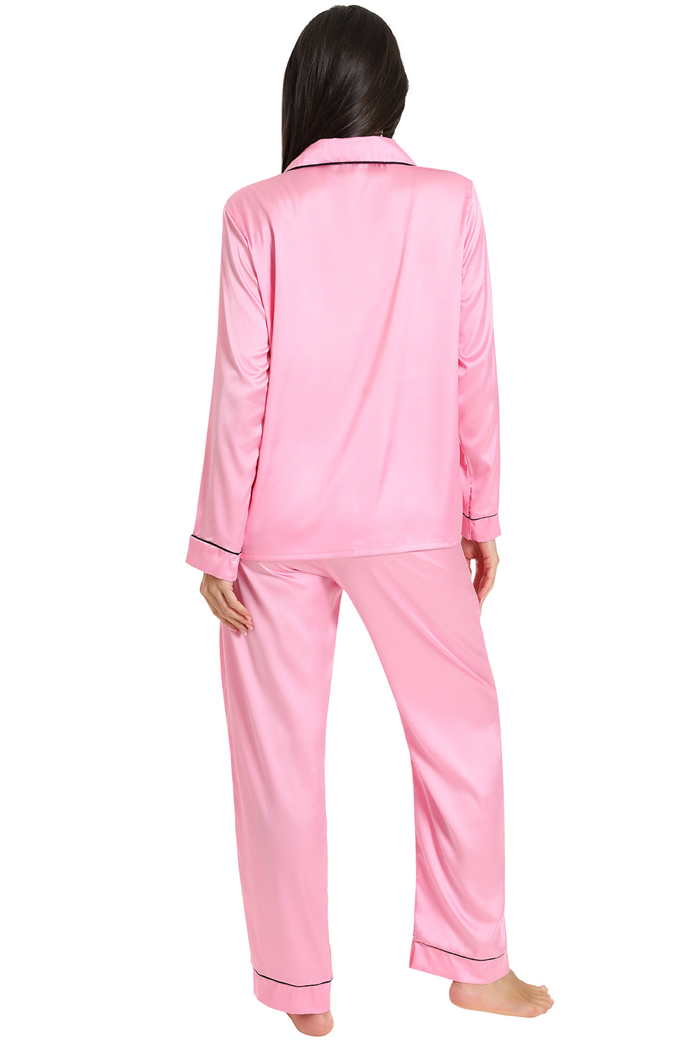 Silk Pink Pijamas Womens Pink Satin Pyjamas Two Piece Long PJs