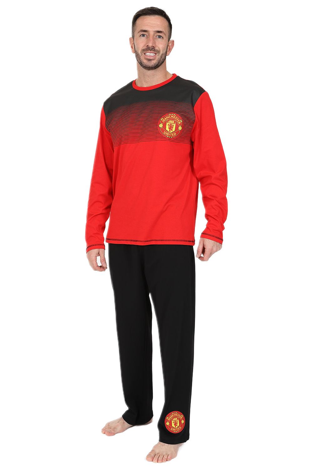 Manchester United FC Mens Red Black Long Pyjamas