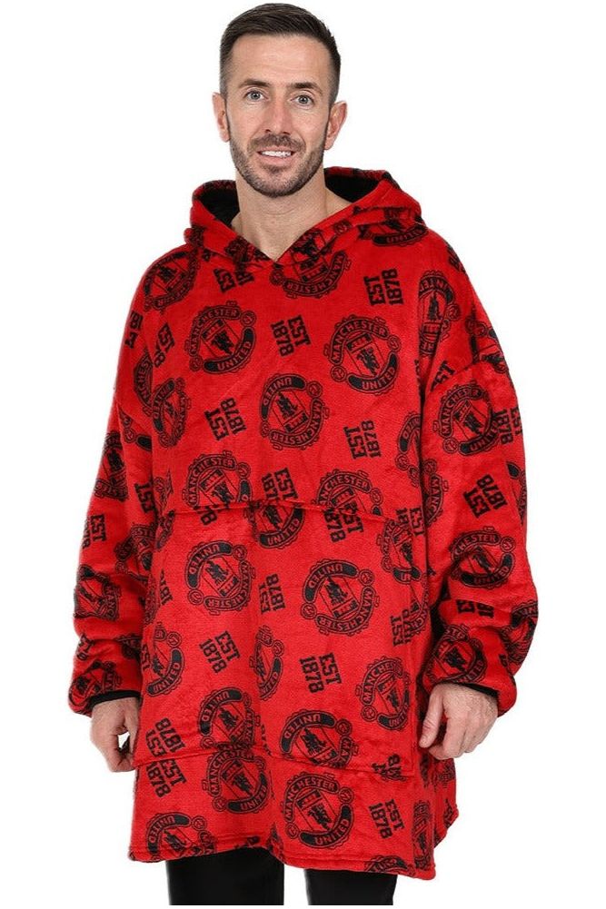 Manchester United Football Club Men's Fully Lined Luxury Fleece Oversized Hoodie Red W23