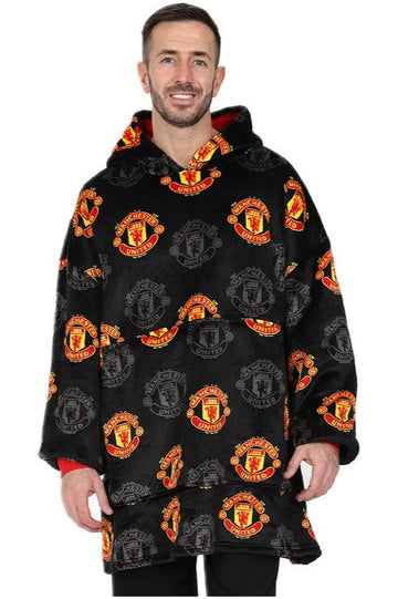 Manchester United Football Club Mens Fully Lined Luxury Fleece Oversized Hoodie Black W23