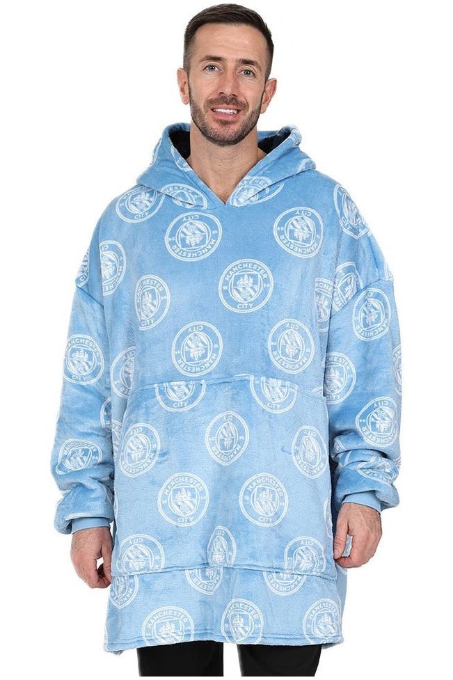 Manchester City Football Club Men's Fully Lined Luxury Fleece Oversized Hoodie Blue W23