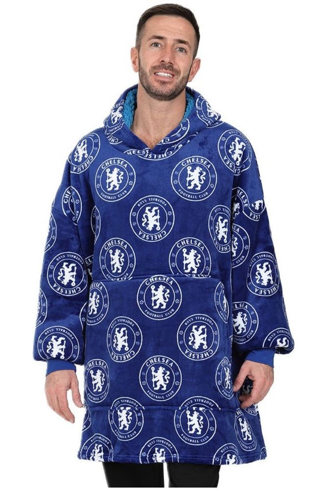Chelsea Football Club Men's Fully Lined Luxury Fleece Oversized Hoodie Blue W23