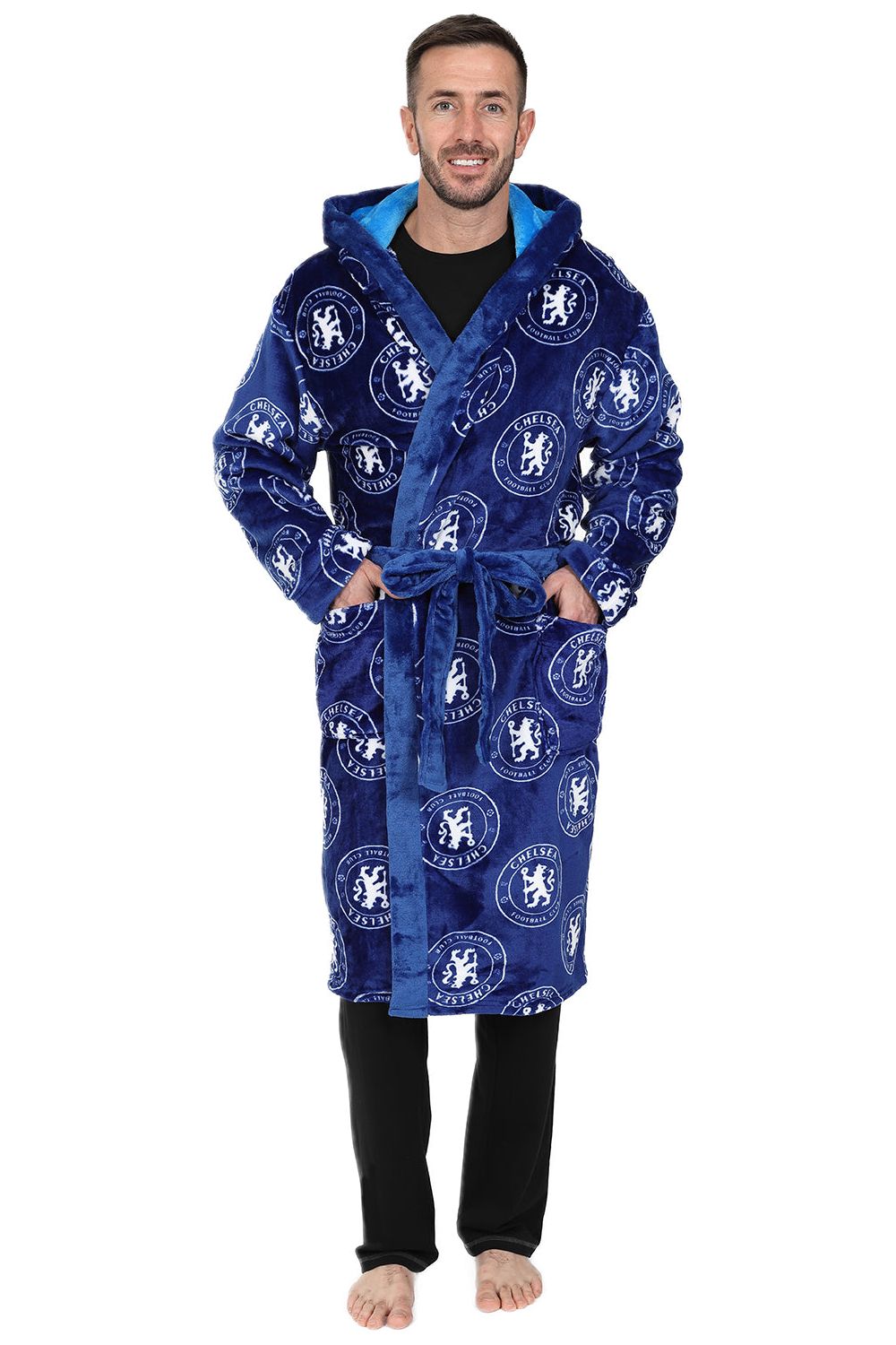 Mens Chelsea F.C. Official Dressing Gown Fleece Hooded Robe Mens Chelsea F.C. Official Dressing Gown Fleece Hooded Robe
