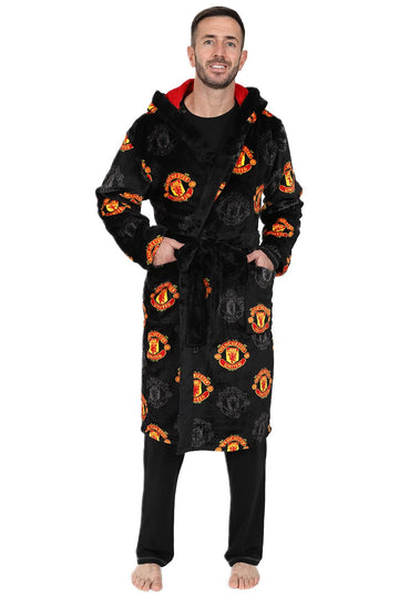 Manchester United F.C. Mens Official Dressing Gown Fleece Hooded Man Utd Robe