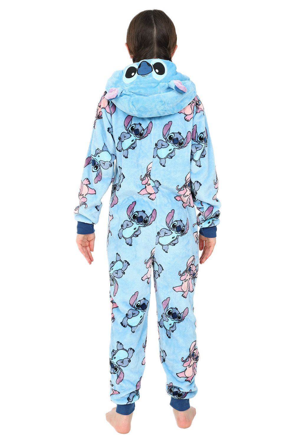 Girls Disney Stitch Angel Blue Fleece Sleepsuit Kids All in One