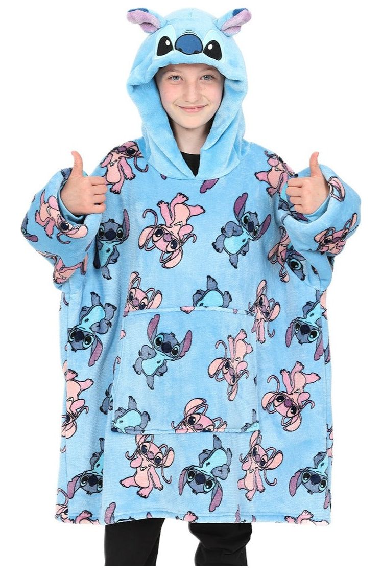 Girls Disney Stitch And Angel Oversized Fleece Blanket Hoodie One Size W23