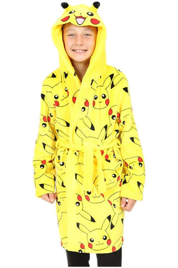Pokemon Boys Girls Pikachu Dressing Gown Fleece Hooded Kids Robe