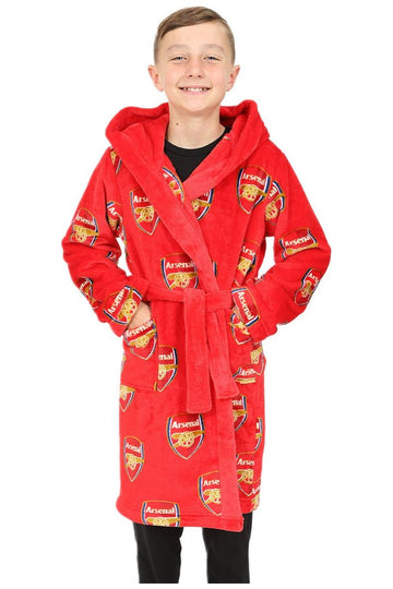 Arsenal F.C. Boys Official Dressing Gown Fleece Hooded Kids Robe W23