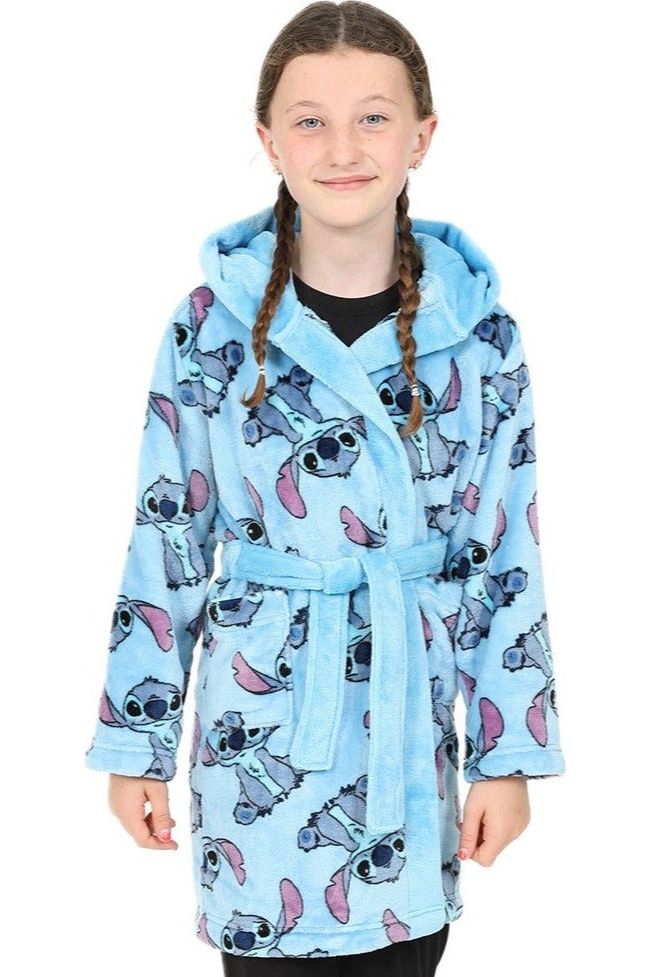 Girls Lilo and Stitch Blue Fleece Dressing Gown