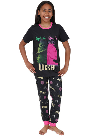 Girls Official Wicked Logo Elphaba And Glinda Long Pyjamas
