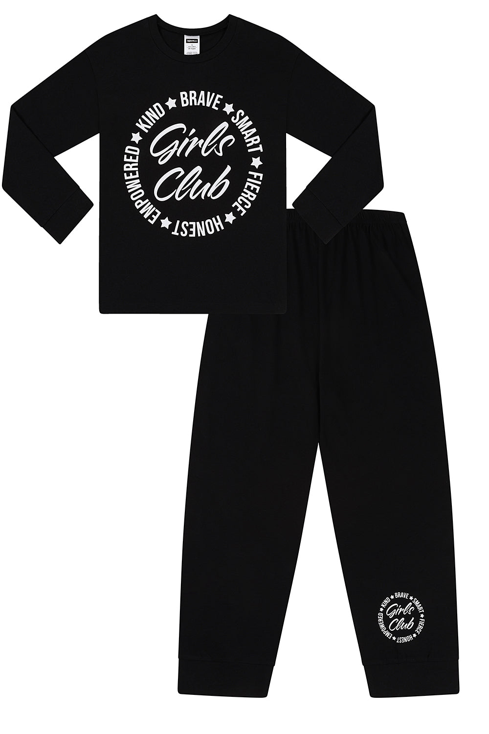 Girls Club Brave Honest Black and White Long Pyjamas