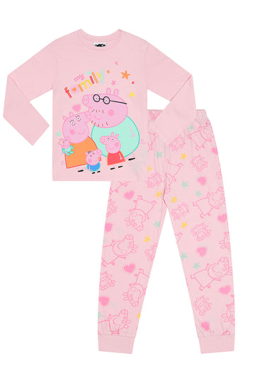Girls Peppa Pig My Family Pink Long Pyjamas