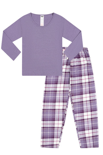 Women's Lilac Check Woven Long Pyjama Set