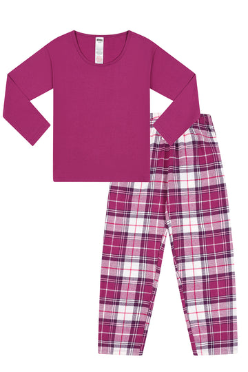Women's Pink Check Woven Long Pyjama Set
