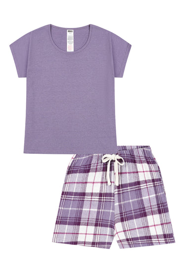 Women's Lilac Check Woven Short Pyjama Set