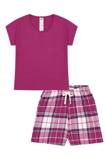Women's Pink Check Woven Short Pyjama Set