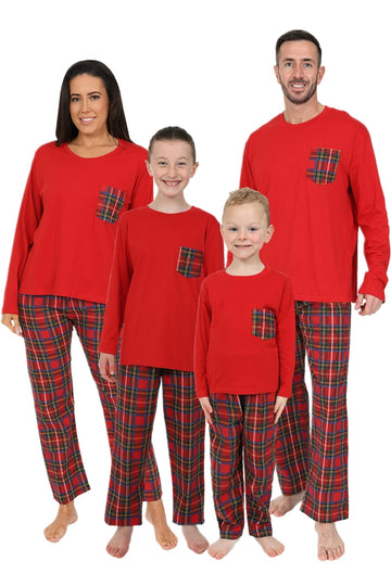 Matching Family Red Check Pocket Women's, Men's and Kids Pyjama Set