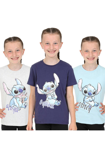 Disney Lilo & Stitch 3 Pack Girls T-Shirts Multipack Blue