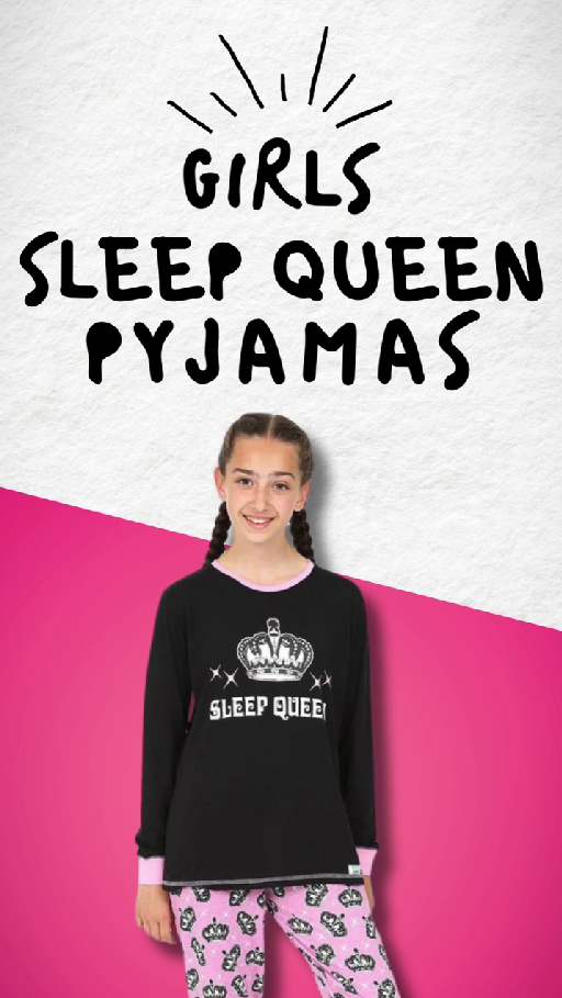 Pyjama Queen Girls Sleep Queen Pyjamas Black and Pink Long PJs