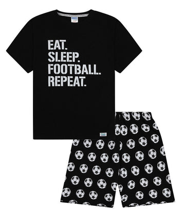 Boys Eat Sleep Football Repeat Black White Short Pyjamas
