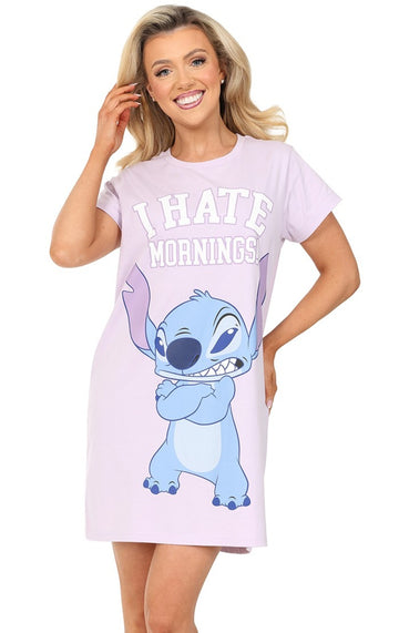 Womens Disney Stitch I Hate Mornings Nightie Nightdress