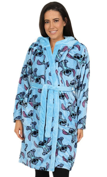 Womens Lilo and Stitch Blue Fleece Dressing Gown