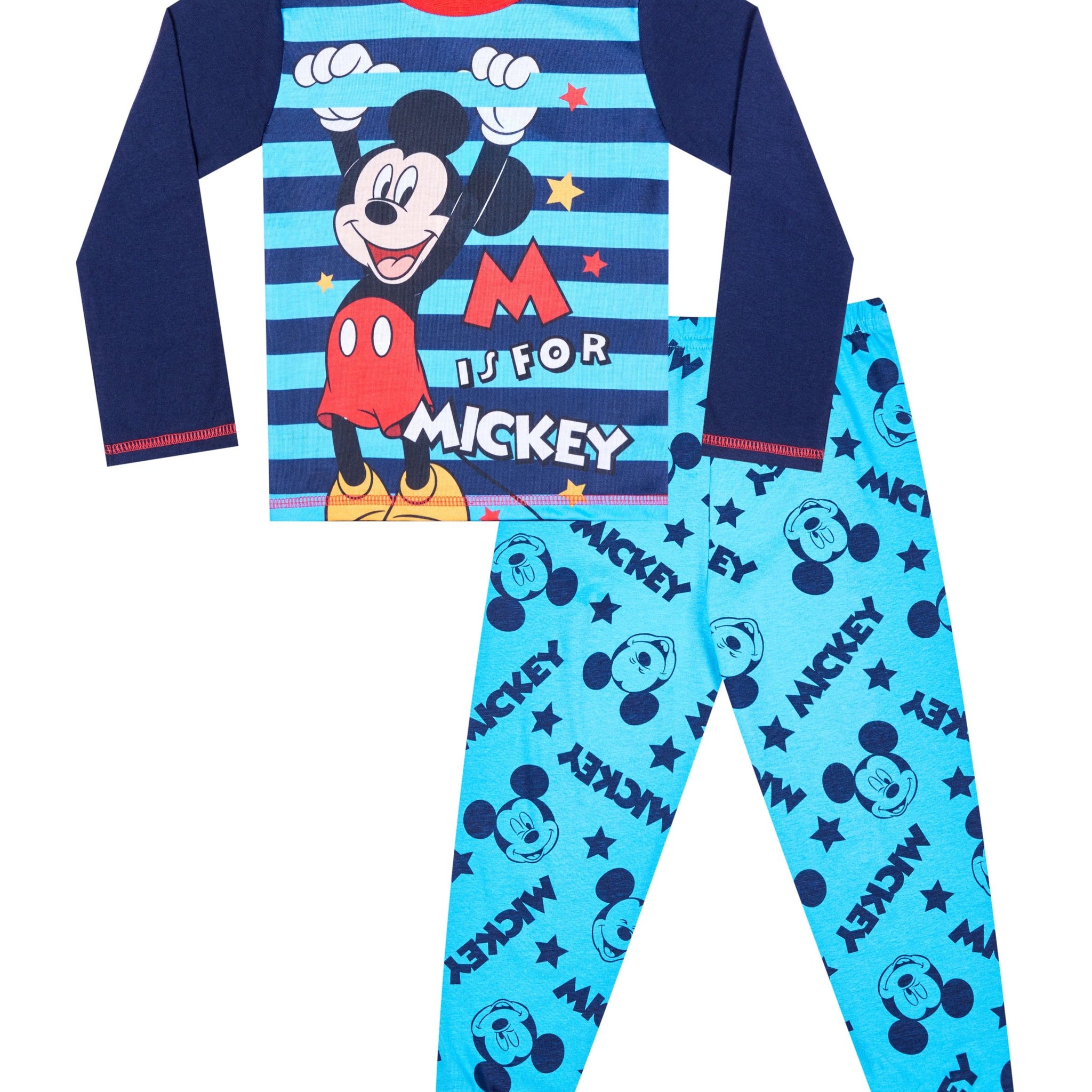 Boys Disney M Is For Mickey Mouse Striped Blue Pyjamas