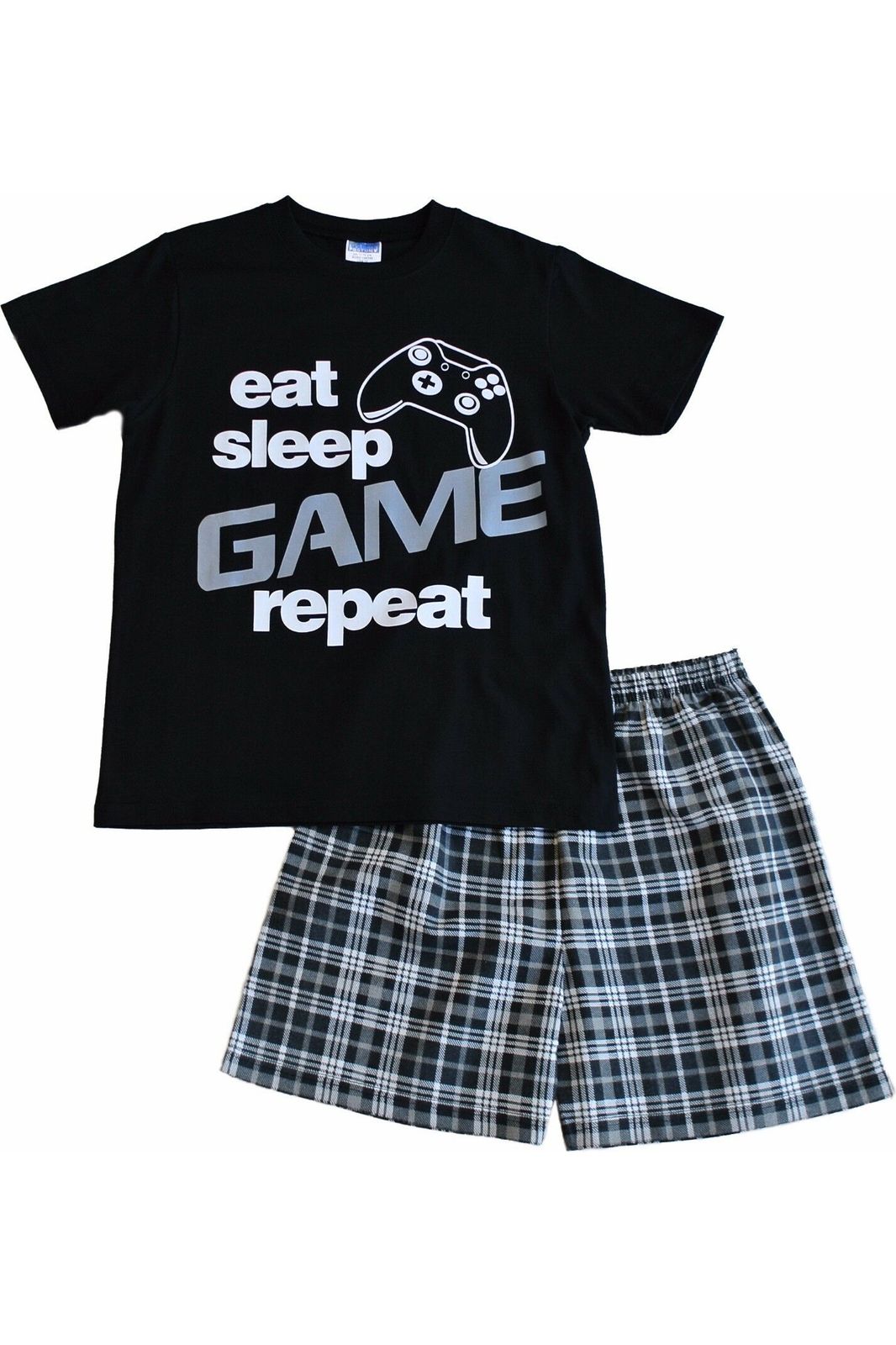 Eat Sleep Game Short Pyjamas Black And White