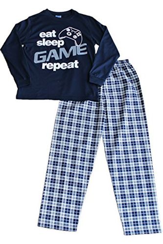 Boys Eat Sleep Game Repeat Navy Long Pyjamas - Pyjamas.com