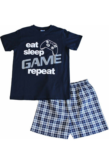Eat Sleep Game Short Pyjamas Navy - Pyjamas.com