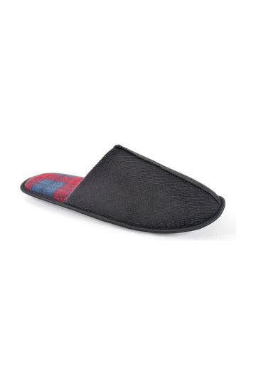 Mens Slip On Dark Grey With Red Check Slippers