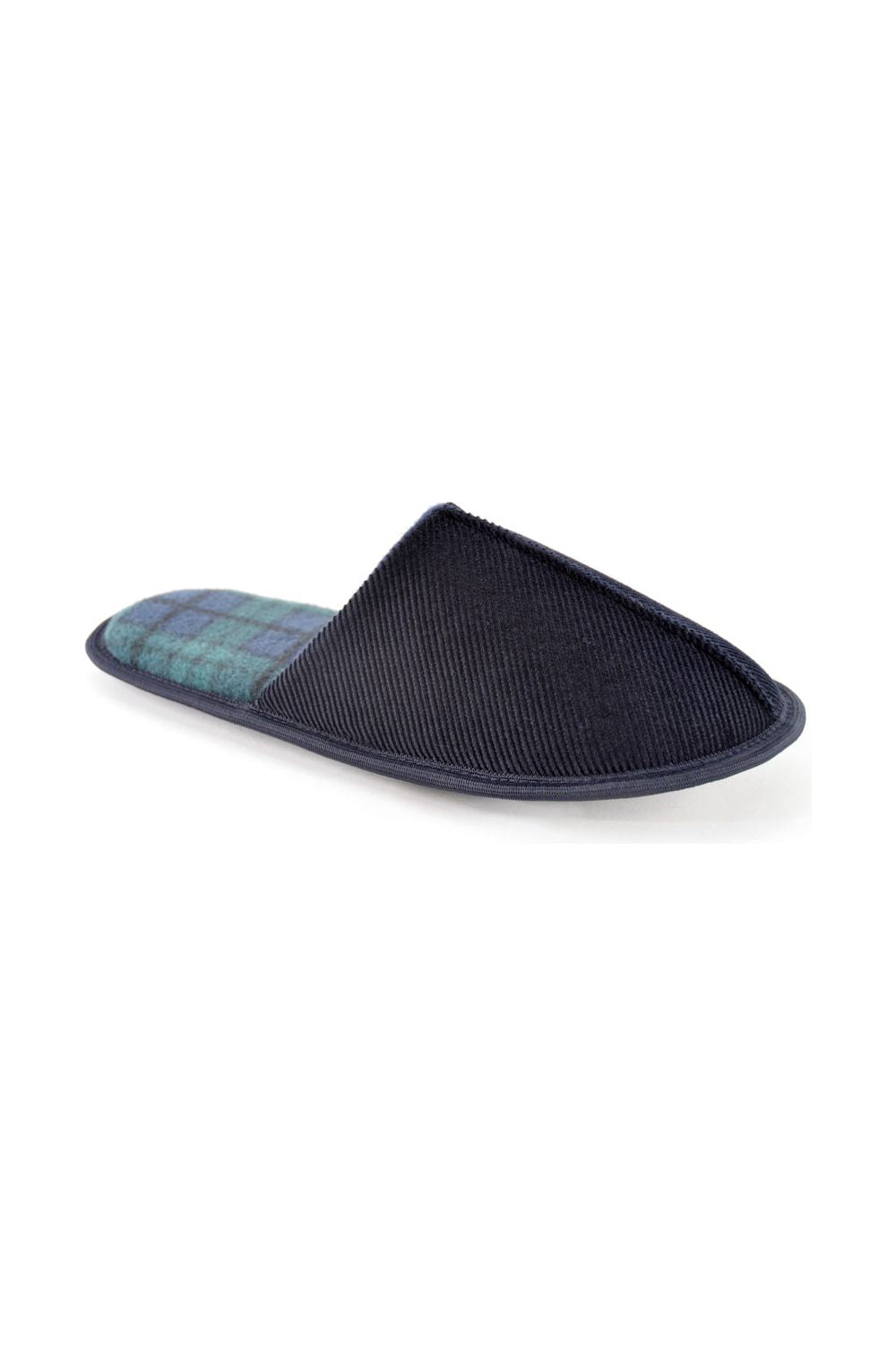 Mens Slip On Navy With Green Check Slippers