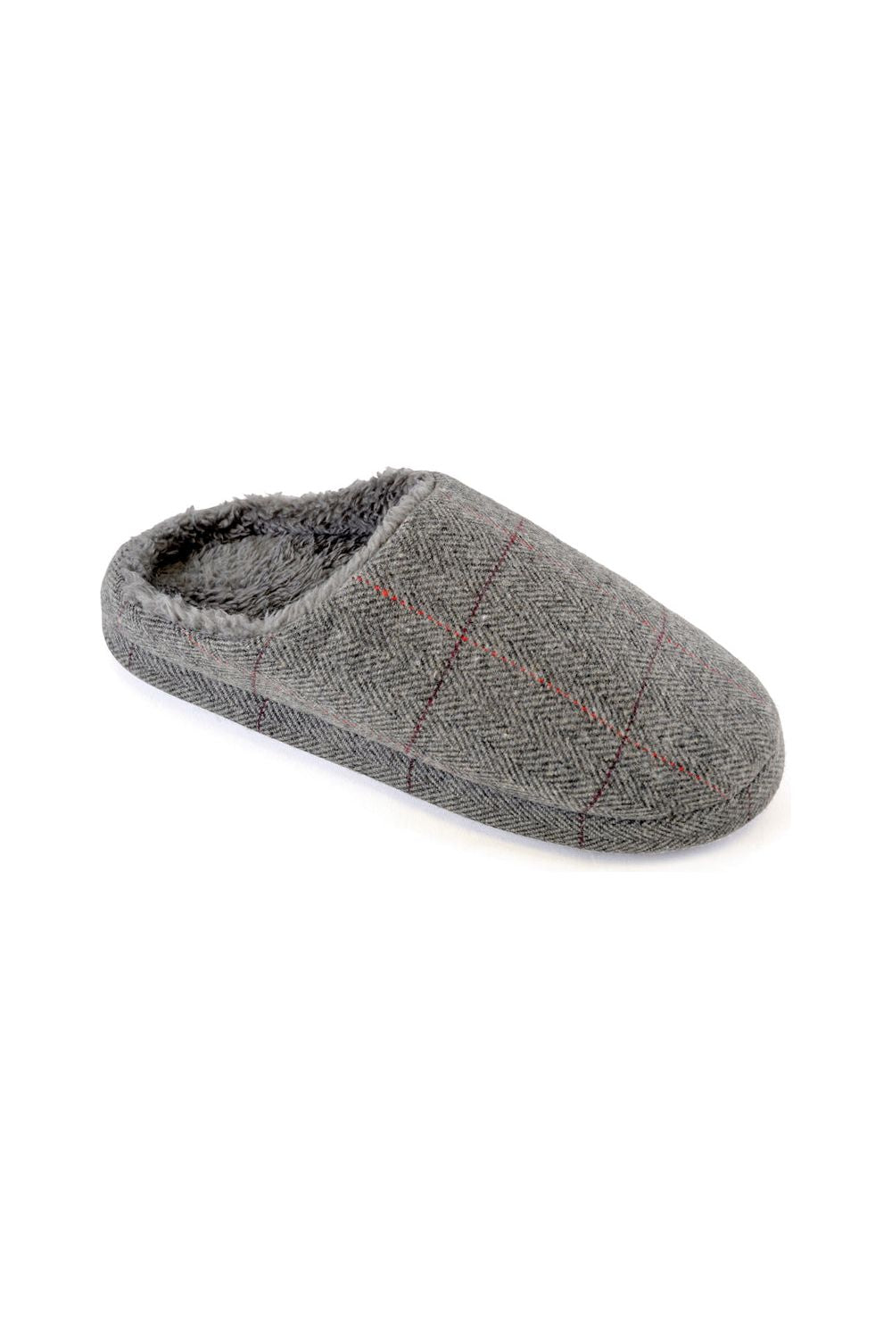 Mens Slip On Grey And Red Check Slippers