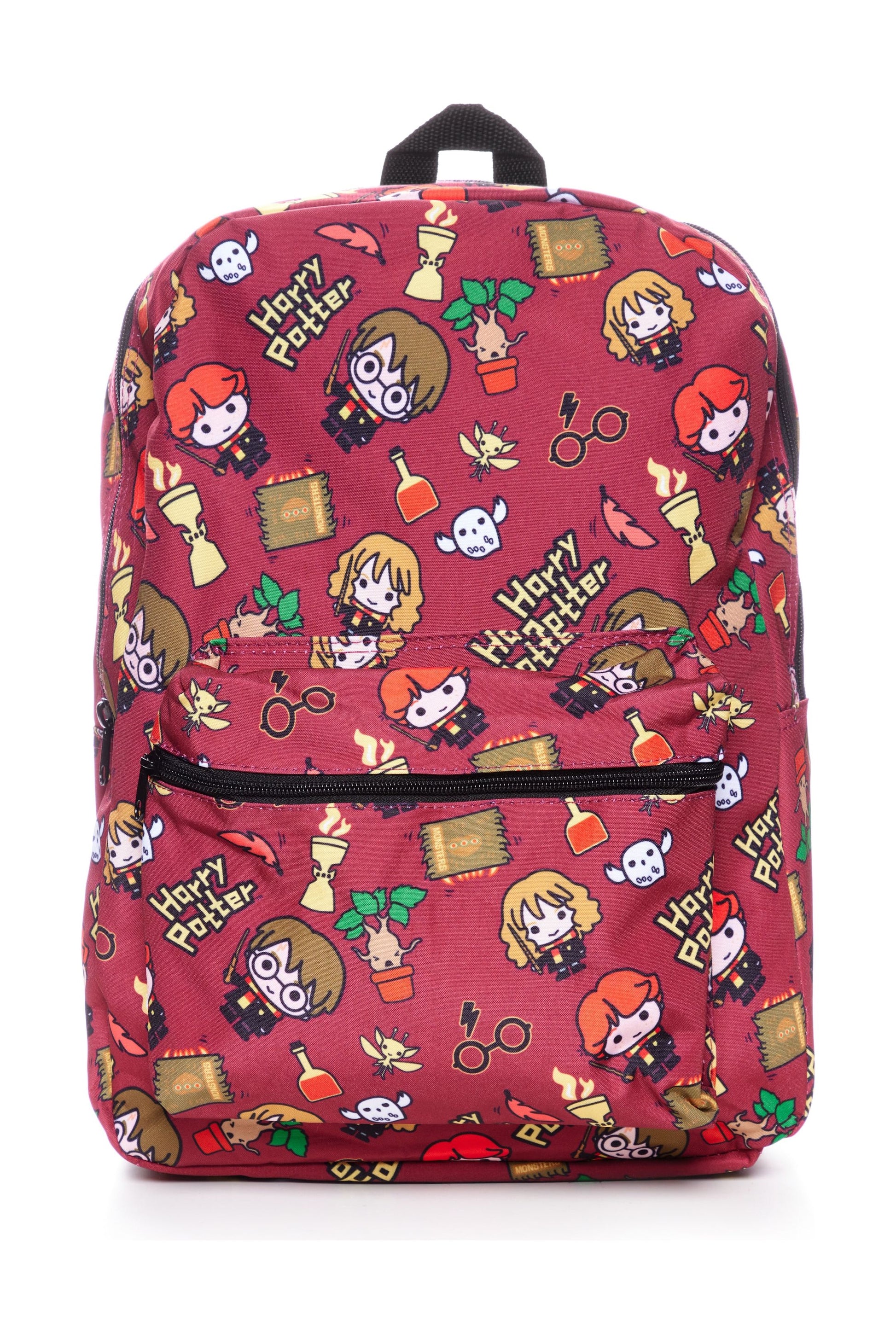 harry potter chibi character print mini backpack Loungefly Characters Wands Out All Over and Slytherin animal logos Harry Potter Mini Backpack for