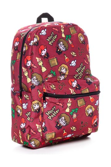 Harry Potter Chibi Character Style Print Backpack Burgundy