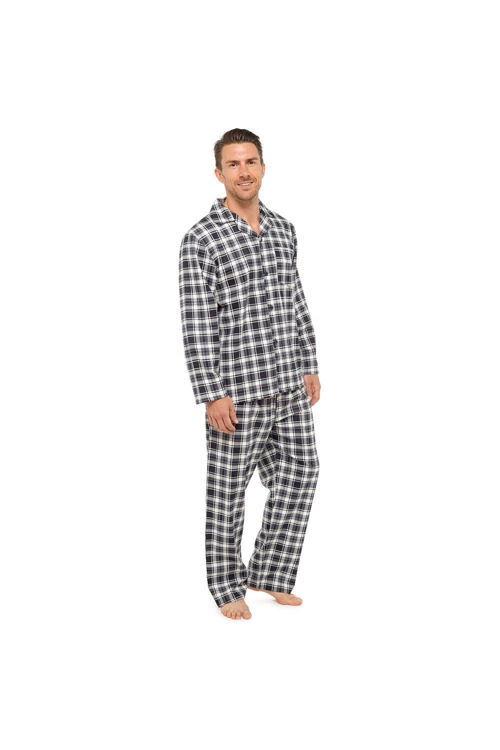 Mens Brushed Warm Flannel 100% Cotton Check Pyjamas Medium - Pyjamas.com
