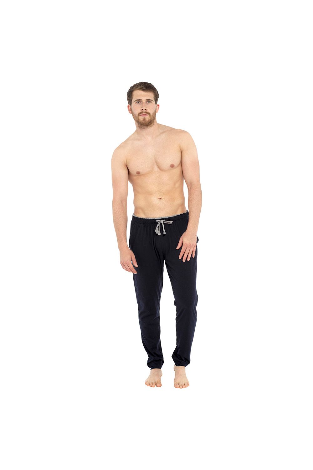 Men's Navy Blue Jersey Lounge Cuffed Pants - Pyjamas.com