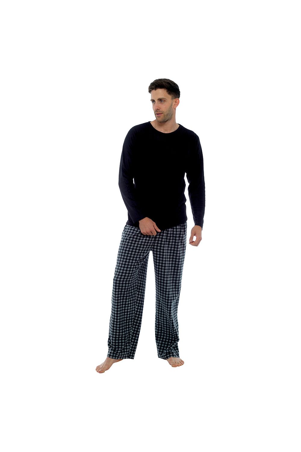 Men's Black Check Fleece Bottom Pyjamas - Pyjamas.com