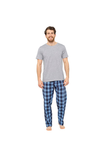 Mens Foxbury Cotton Blend Checked Short Sleeve Long Pyjamas - Pyjamas.com