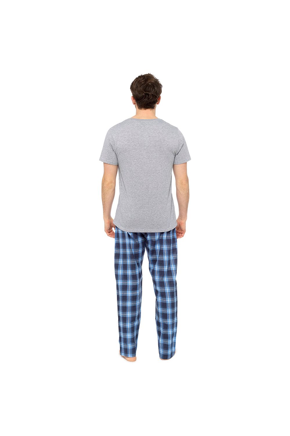 Mens Foxbury Cotton Blend Checked Short Sleeve Long Pyjamas - Pyjamas.com