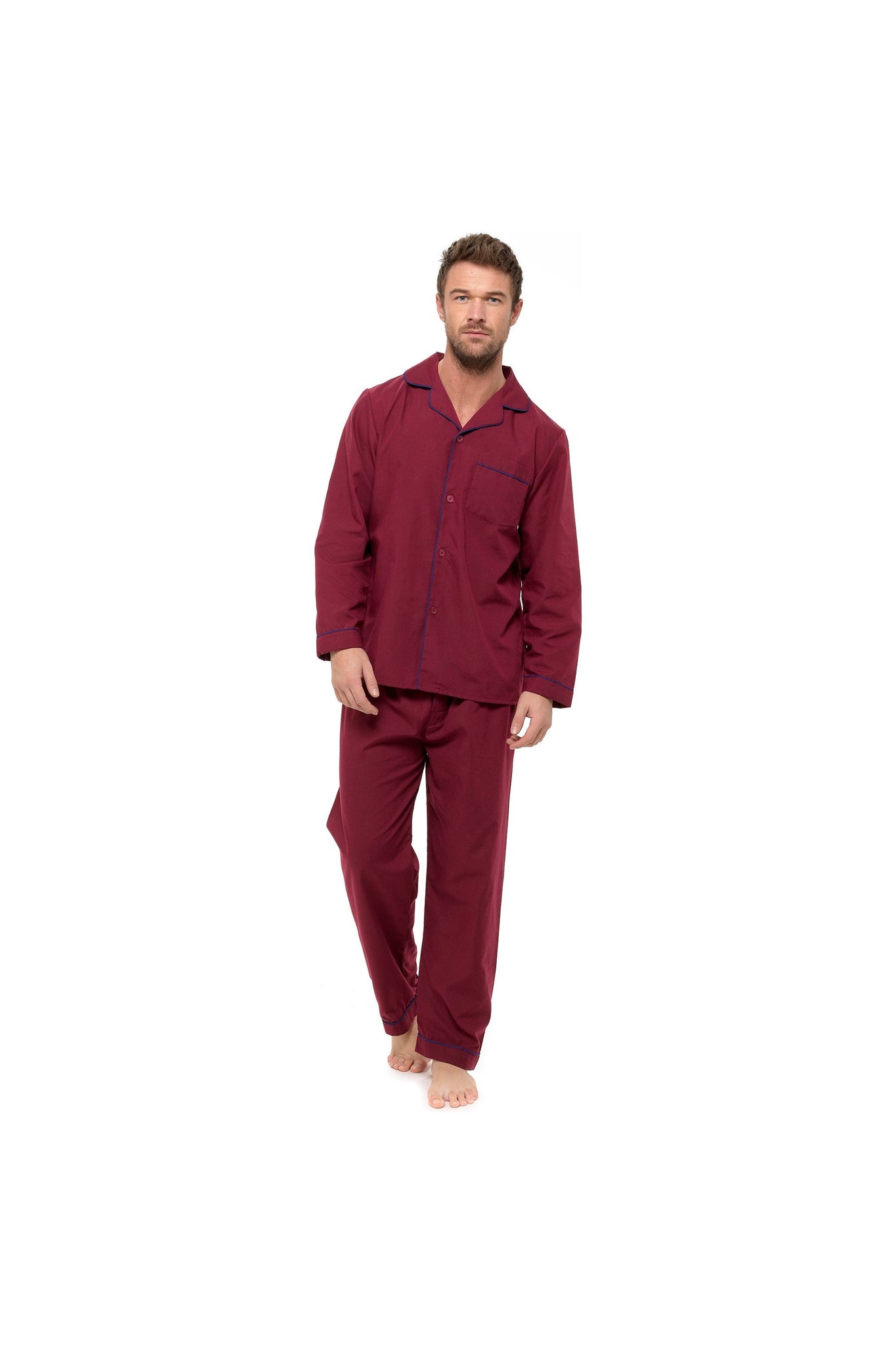 Mens Traditional Poly Cotton Red Pyjamas Set