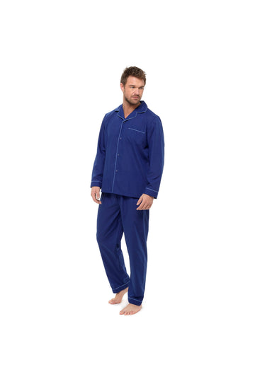 Mens Traditional Poly Cotton Navy Pyjamas Set