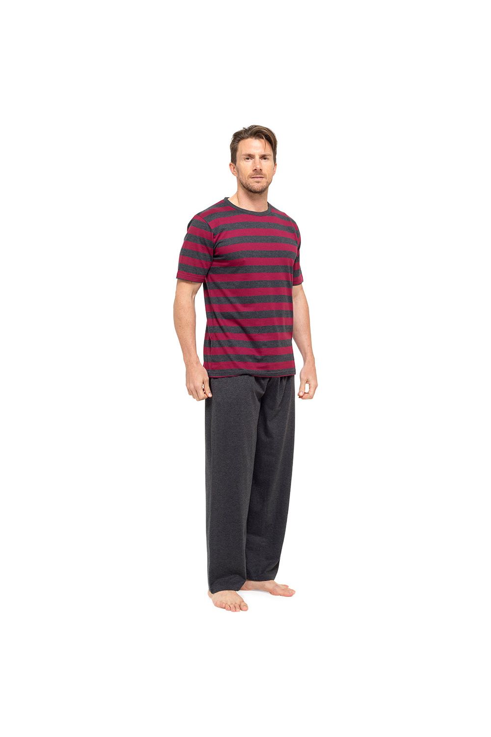 Tom Franks Mens Pyjama Set Short Sleeve Red Striped Top - Pyjamas.com