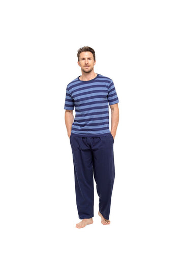 Tom Franks Mens Pyjama Set Short Sleeve Navy Striped Top - Pyjamas.com
