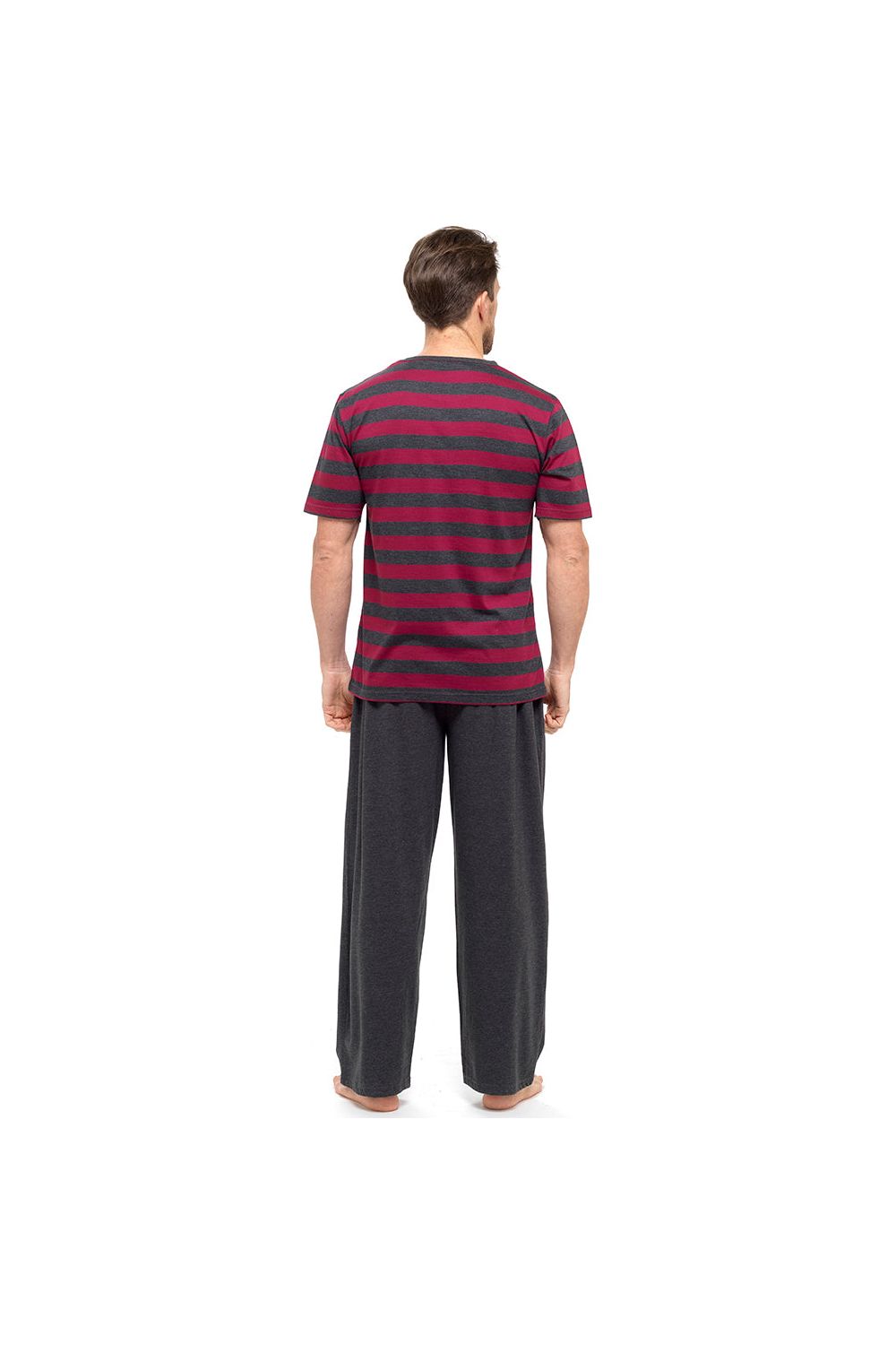 Tom Franks Mens Pyjama Set Short Sleeve Red Striped Top - Pyjamas.com
