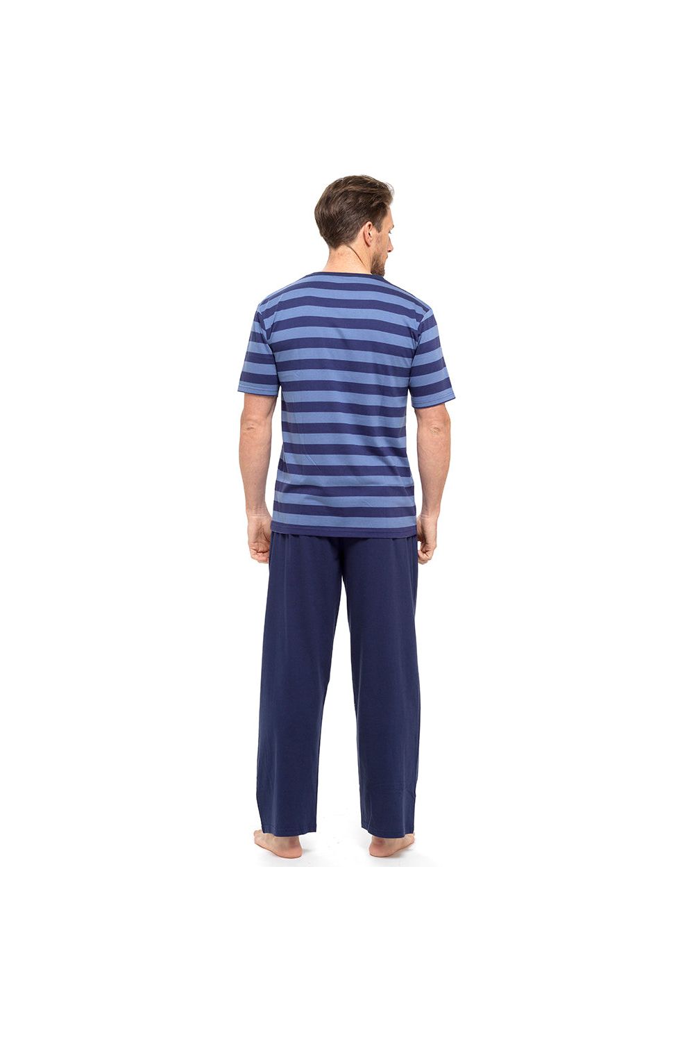 Tom Franks Mens Pyjama Set Short Sleeve Navy Striped Top - Pyjamas.com